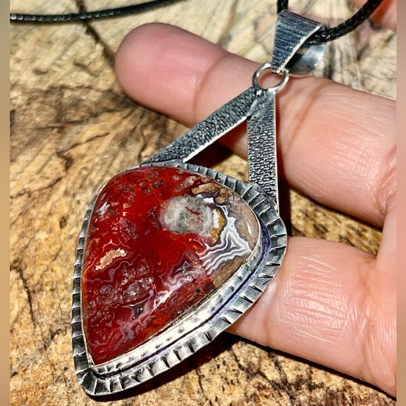 Deep Redish Brown Crazy Lace Agate Pendant 2 1/2” - Picture 5 of 16